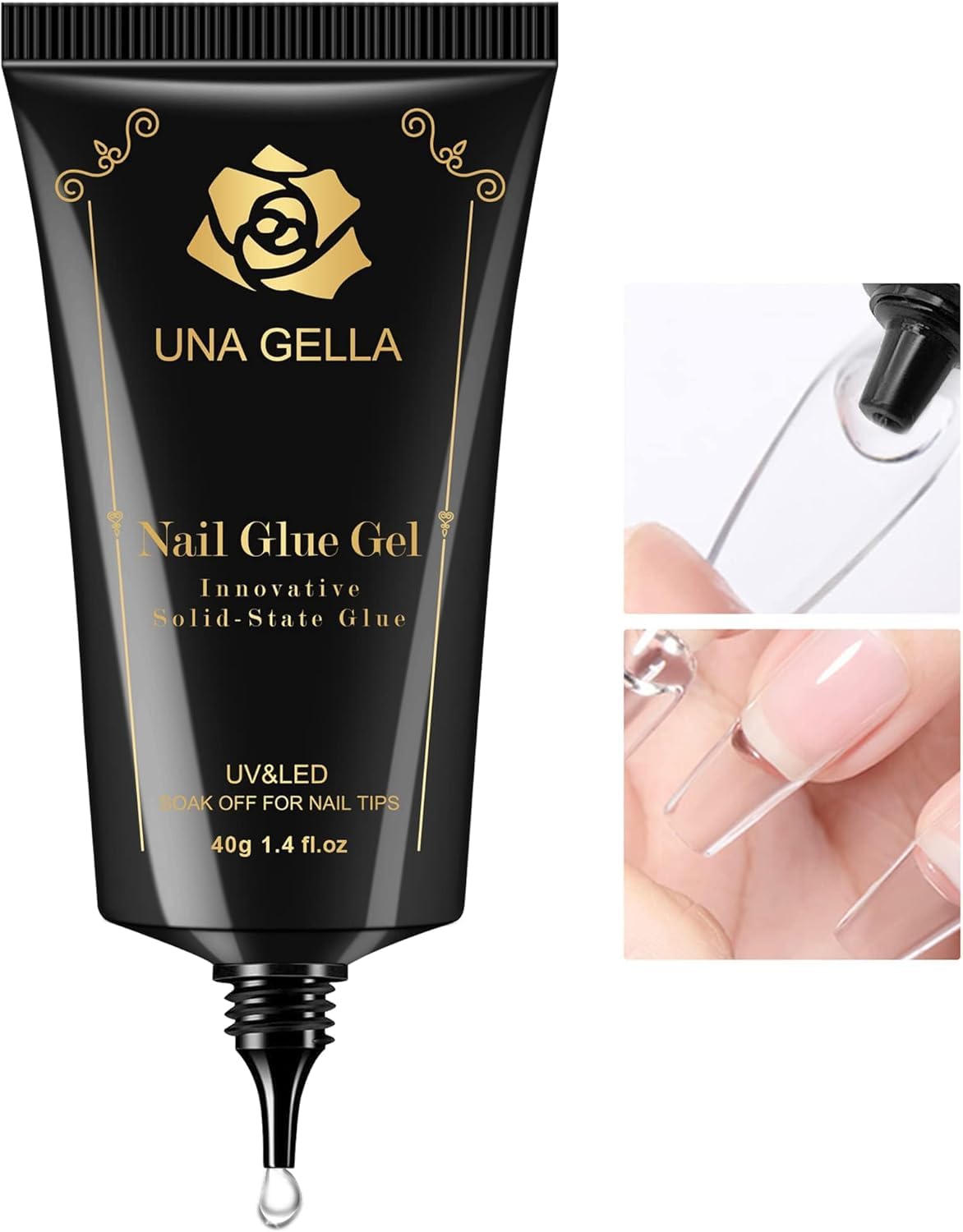 UNA GELLA solid nail glue bottle closeup for quick tip adhesion