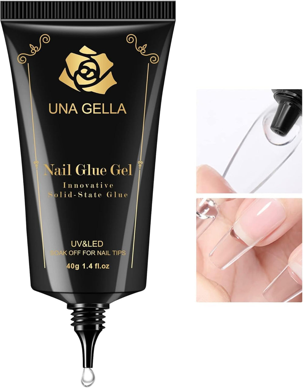 UNA GELLA solid nail glue bottle closeup for quick tip adhesion