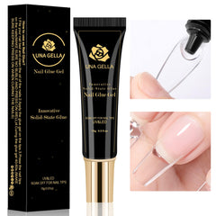 UNA GELLA solid nail glue bottle applying tips with precise control and adhesion.