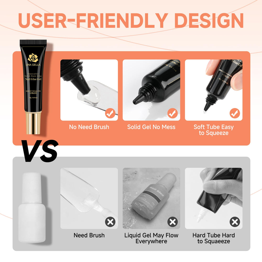 UNA GELLA solid nail glue features low odor for comfortable use.