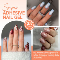 UNA GELLA solid nail glue cures in 40-60 seconds for fast results.