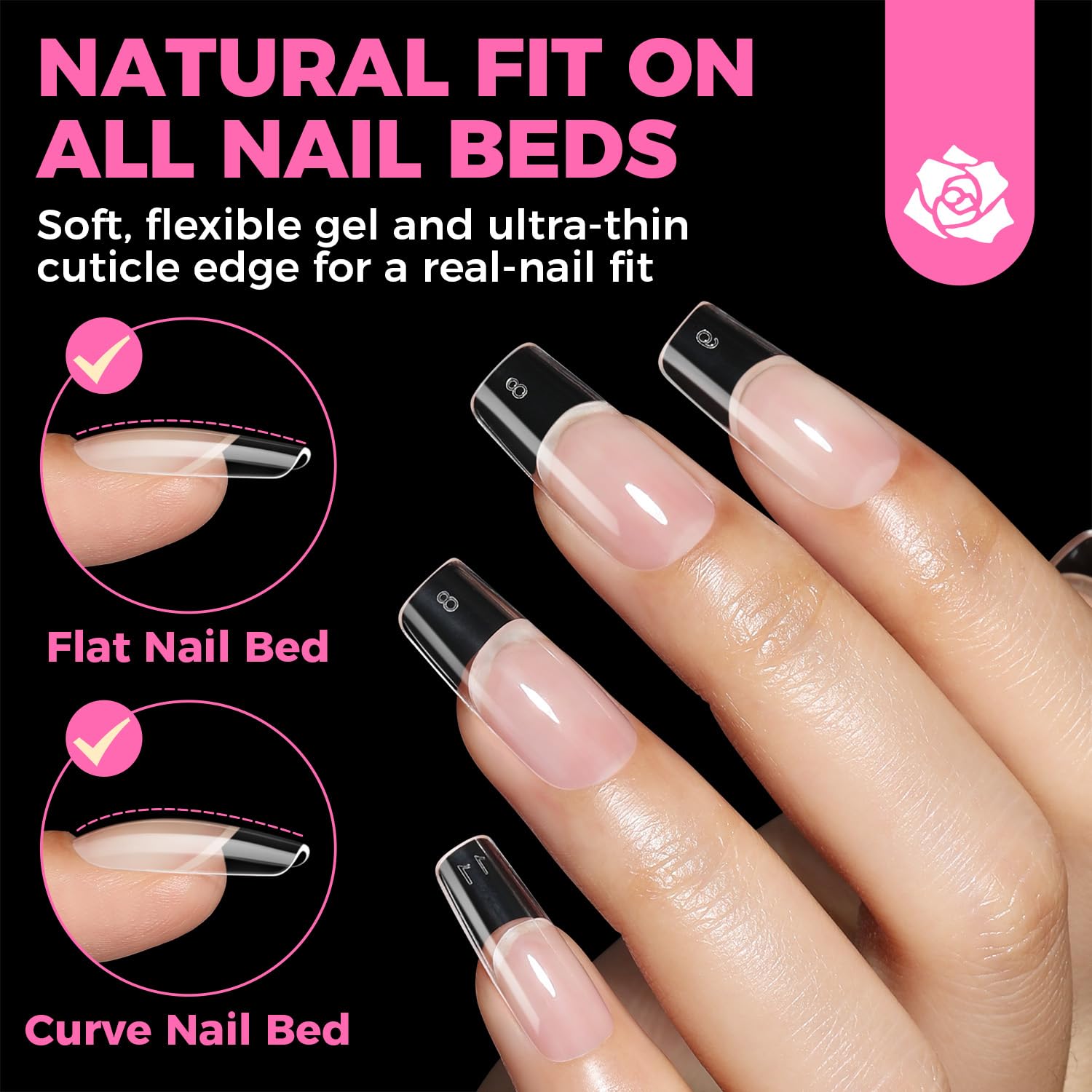 UNA GELLA square fake nails smooth edges for comfortable press-on fit.