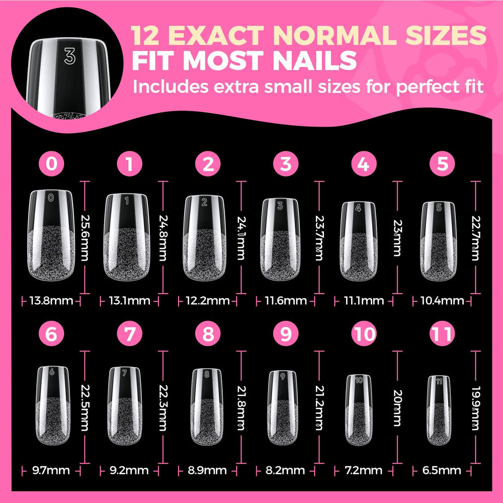 UNA GELLA square fake nails vibrant clear tips enable versatile nail art.