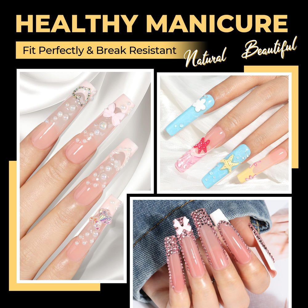 UNA GELLA square nail tips during application for easy press-on results