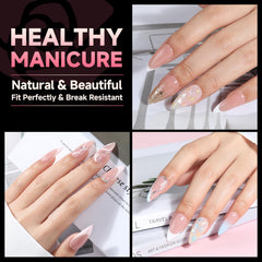 UNA GELLA stiletto nails full-cover tips shown for a smooth surface.