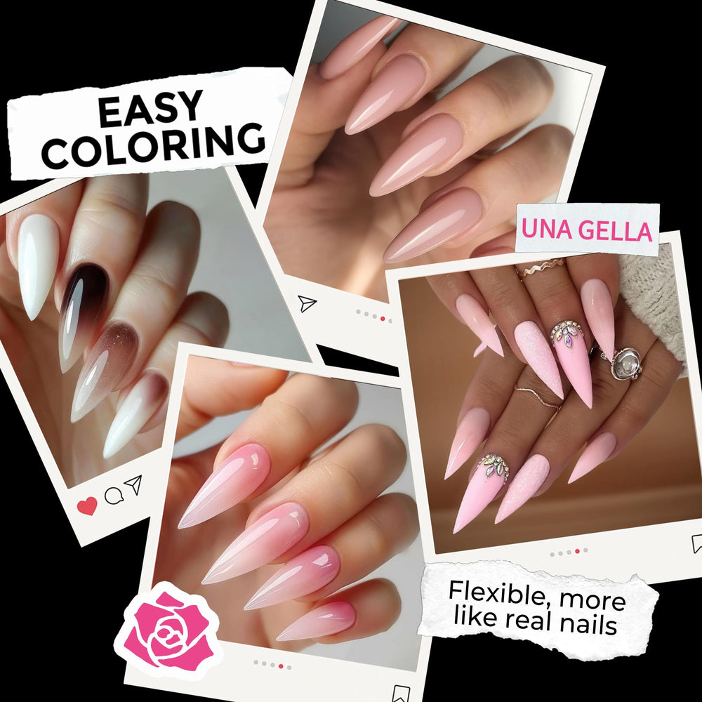 UNA GELLA stiletto tips packaging unboxing image highlighting size variety and straightforward selection