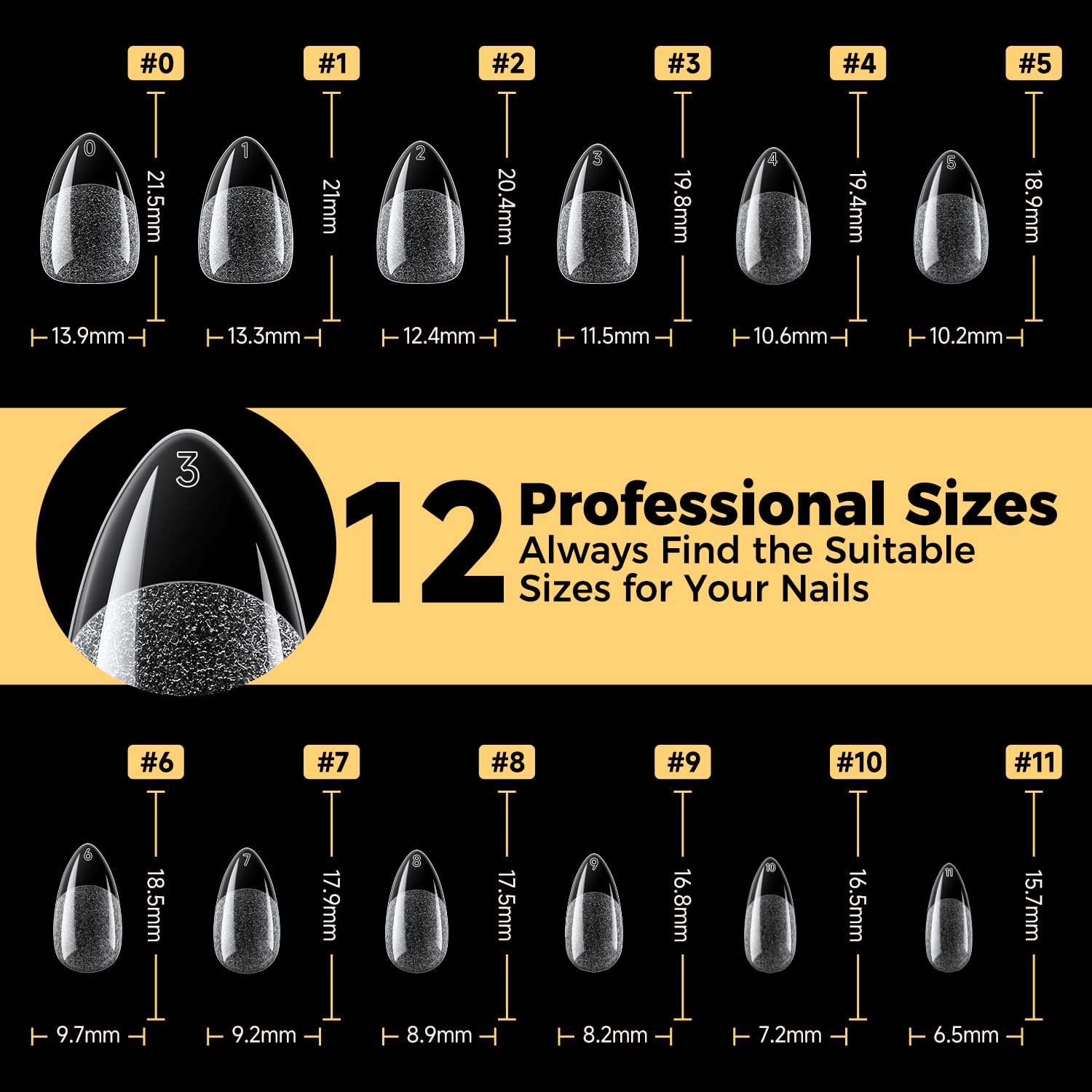 UNA GELLA tip set in box showing 12 sizes and packaging.