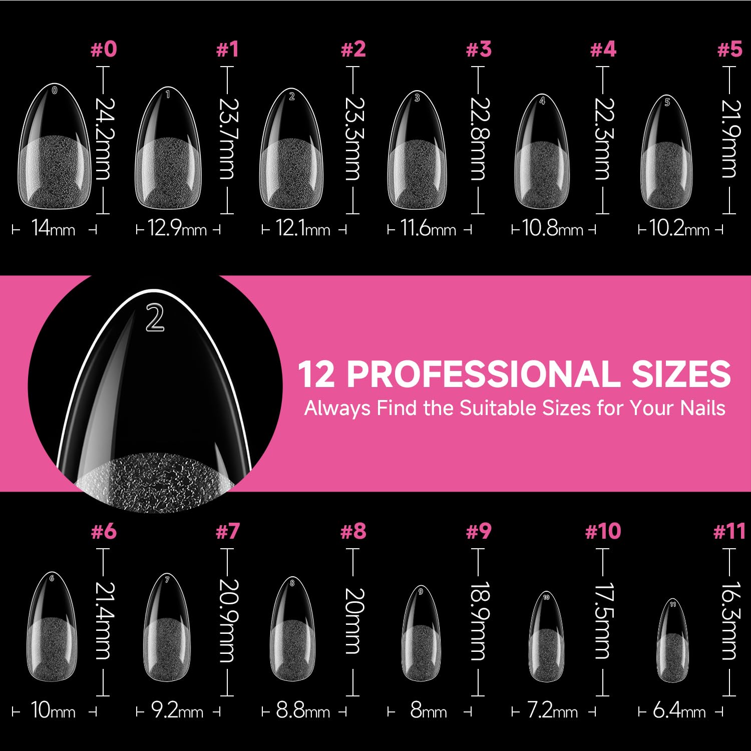 UNA GELLA twelve-size almond nail tips set for versatile nail extensions