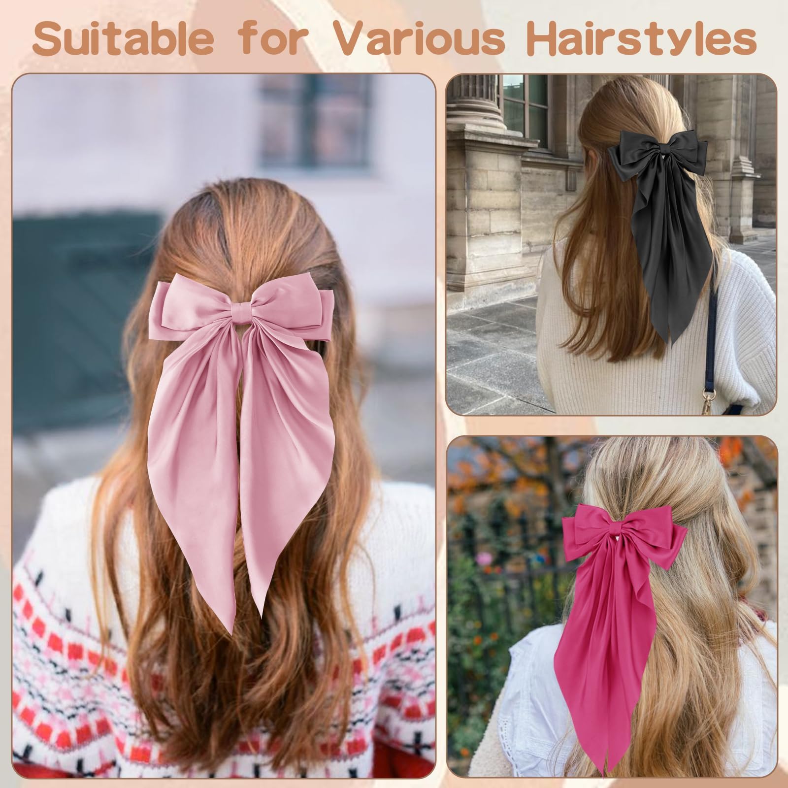 Unbednigt large bow hair clip on hair demonstrates secure grip for all-day wear.