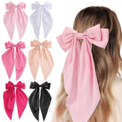 Unbednigt hair bows pink satin clips in a six-pack display for versatile styling.