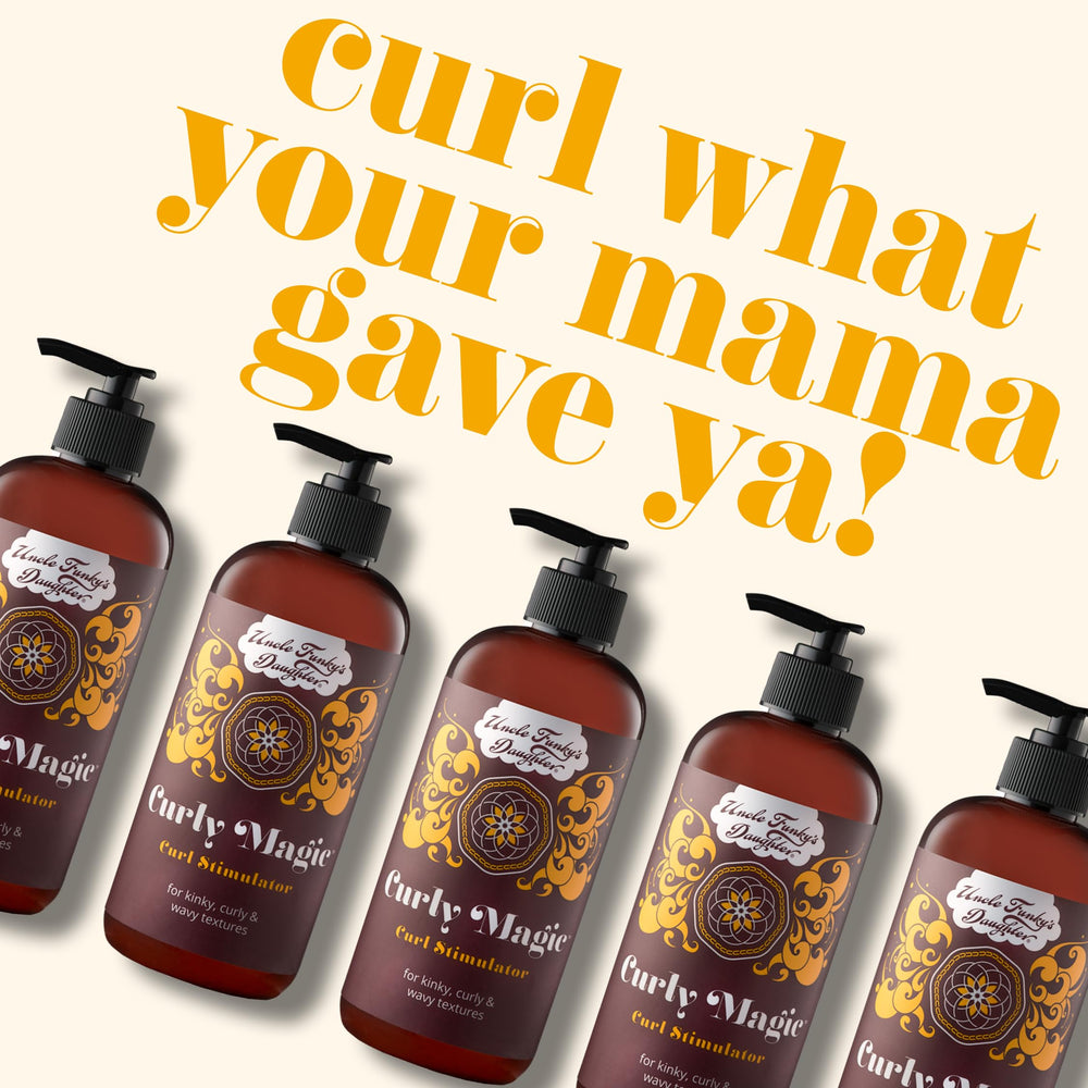Curly Magic Stimulator in hand showing even curl definition and hold