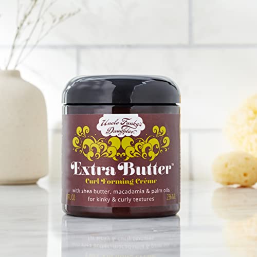 Uncle Funky's Daughter Extra Butter Curl Forming Creme jar shows creamy texture for easy application