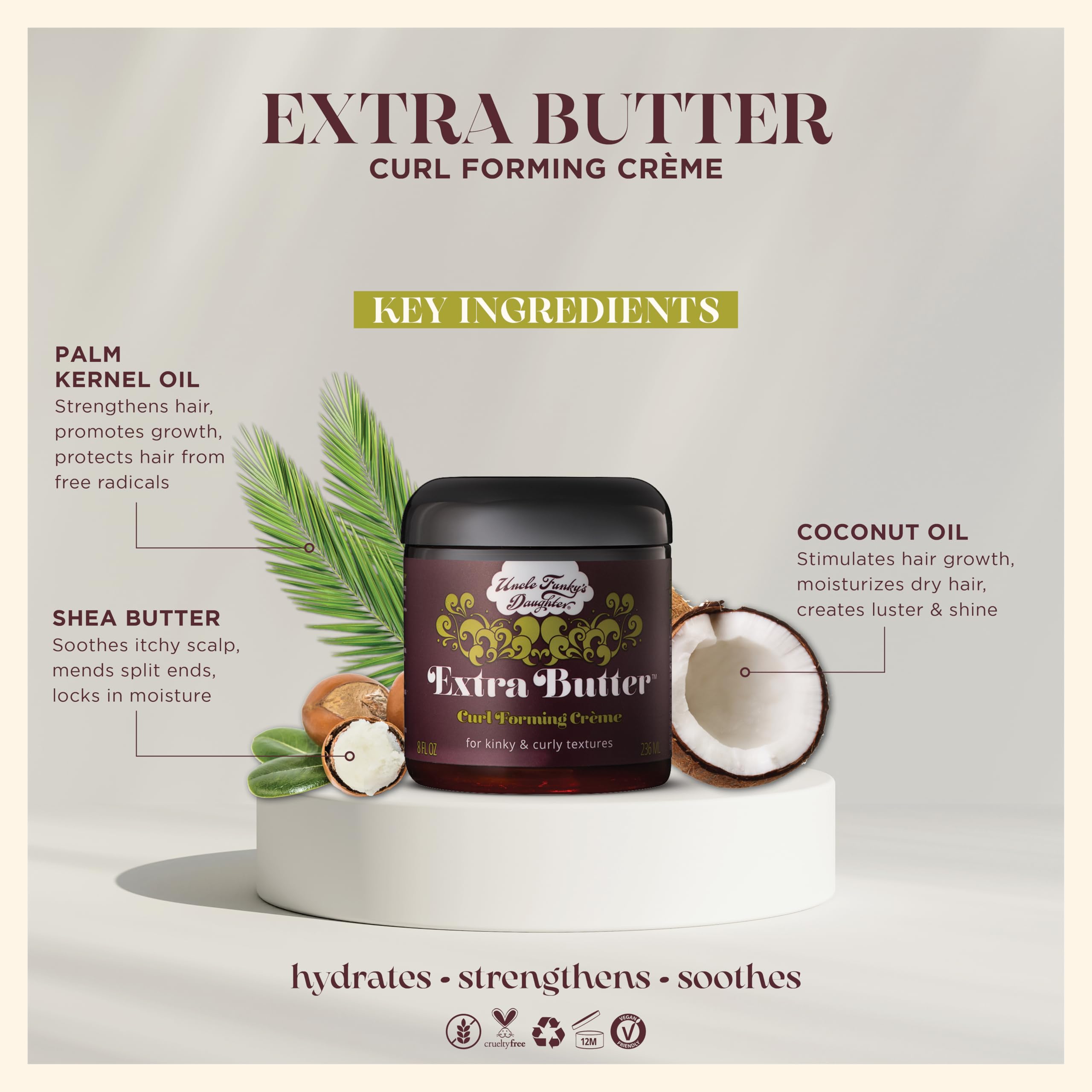 Uncle Funky's Daughter Extra Butter Curl Forming Creme label closeup highlights nourishing ingredients