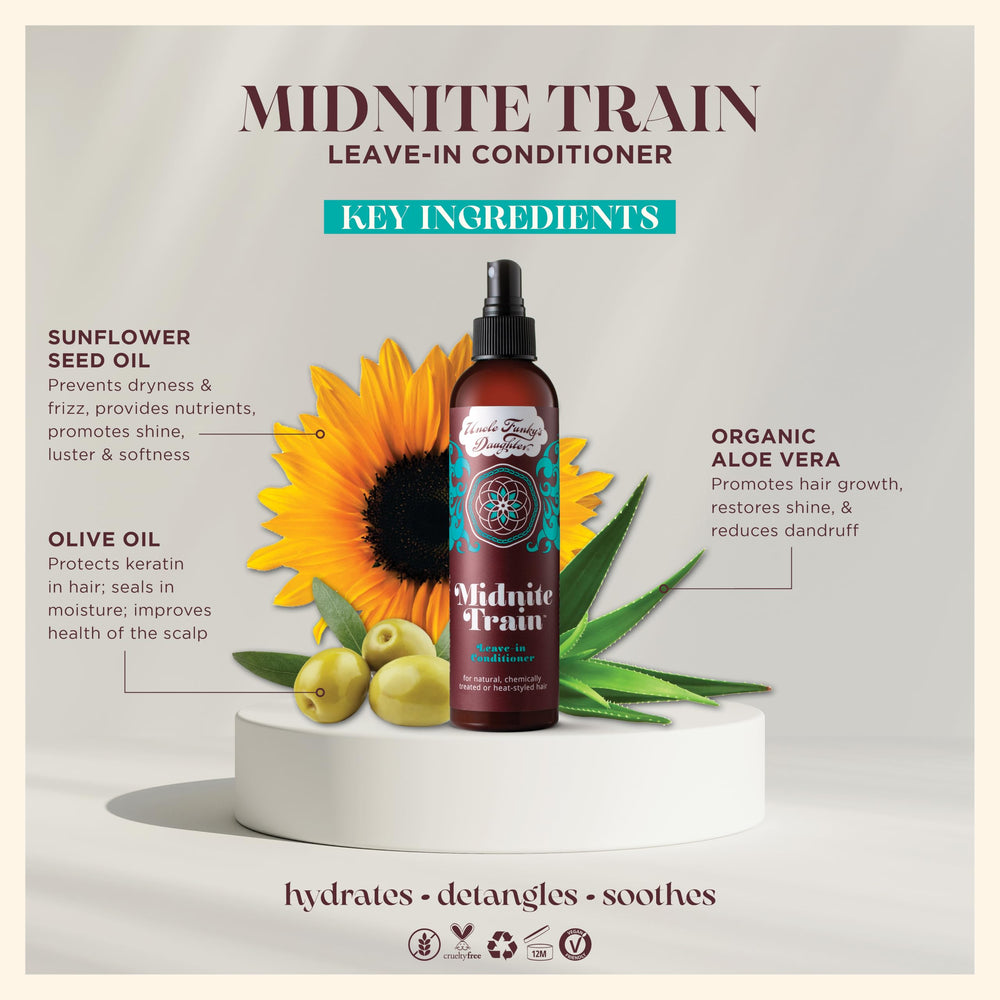 Uncle Funky's Daughter Midnite Train application in hand ready to distribute through damp hair.