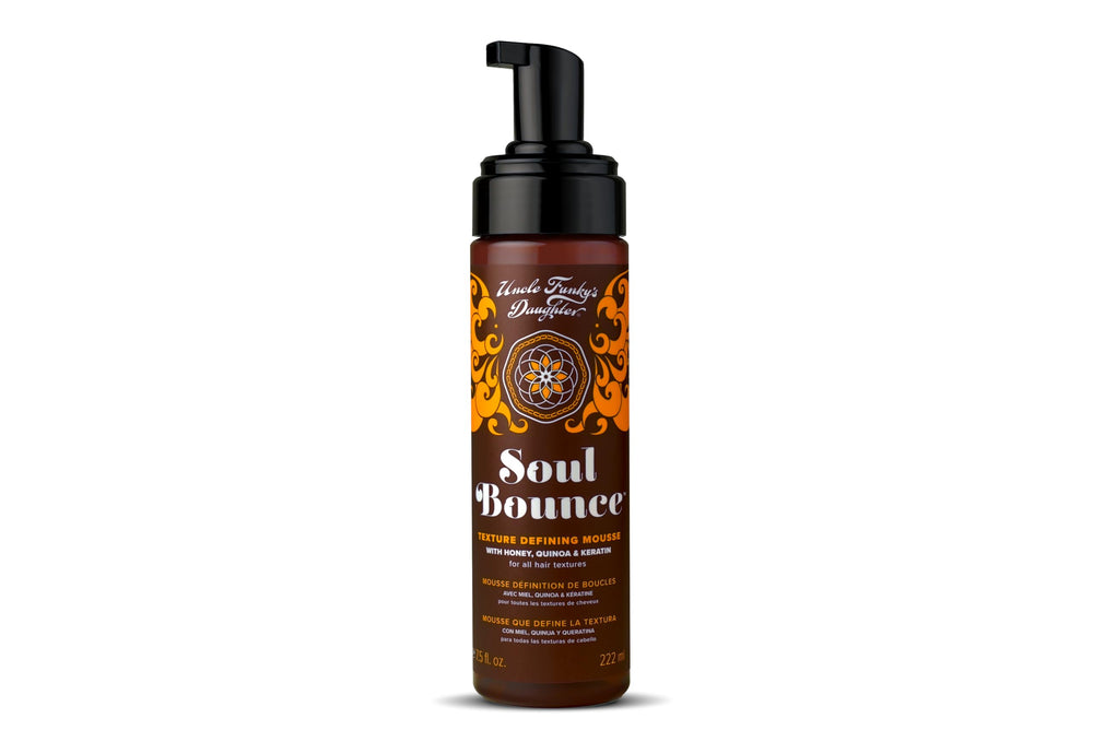 Uncle Funky's Daughter Soul Bounce mousse bottle close-up highlighting texture control