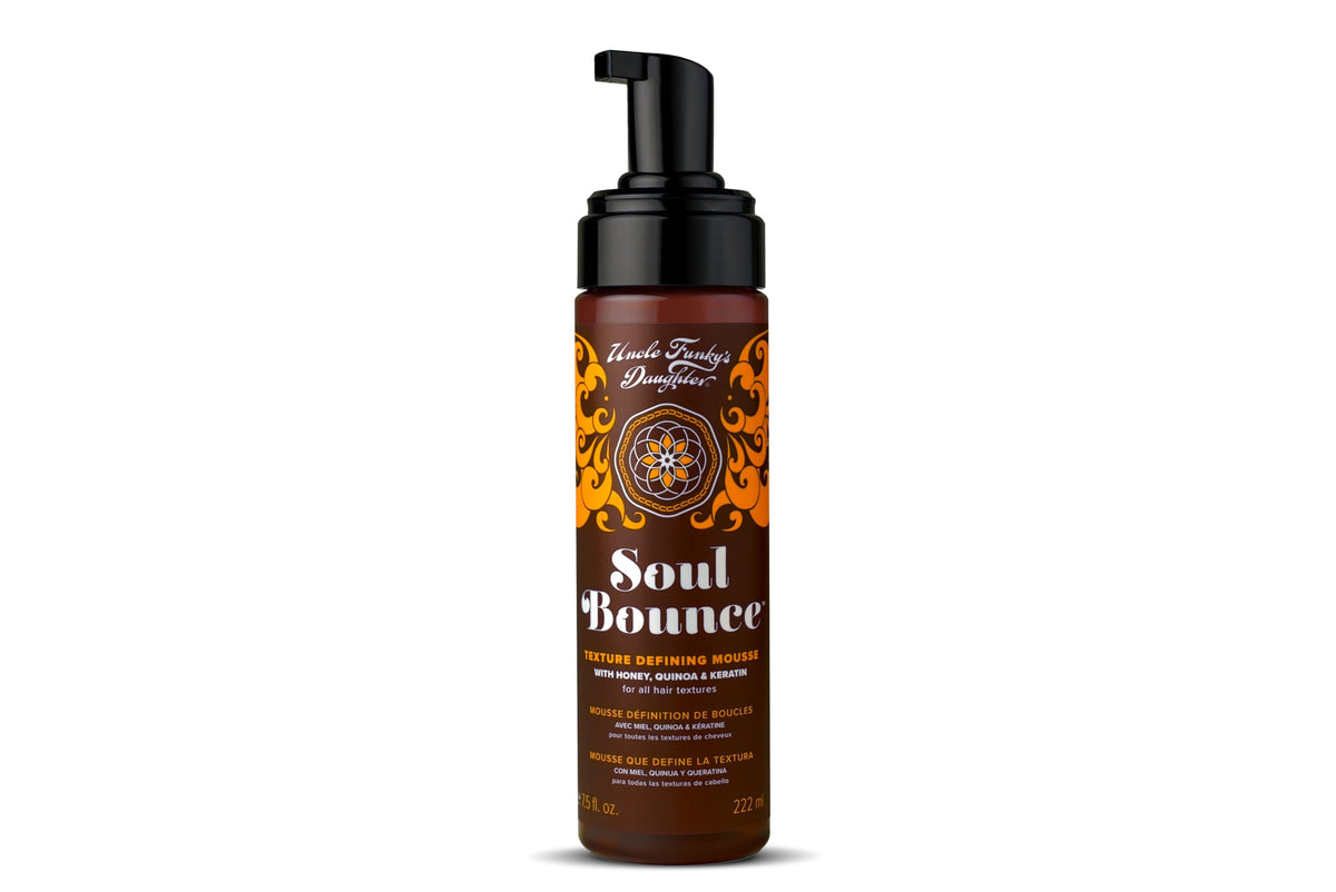 Uncle Funky's Daughter Soul Bounce mousse bottle close-up highlighting texture control