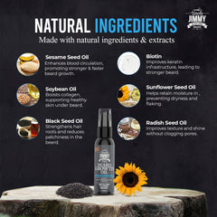 Uncle Jimmy Beard Growth Oil applied by hands shows hydrating care for facial hair.