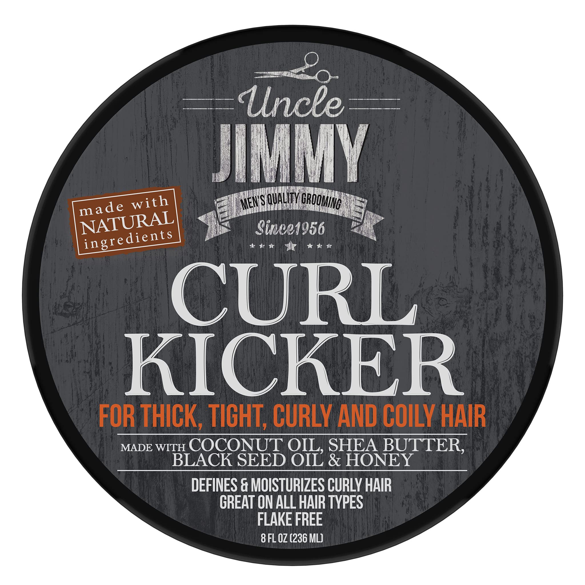 Uncle Jimmy Curl-Kicker cream closeup—flake-free finish with gentle hold.