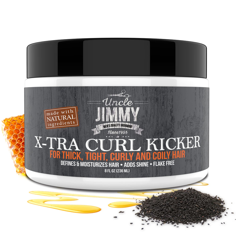 Uncle Jimmy Curl-Kicker finished hair—matte, flexible hold for everyday styling.