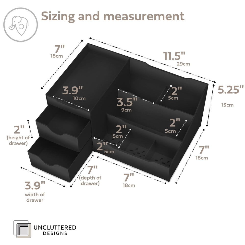 Uncluttered Designs large black organizer with cologne bottles demonstrates organized bathroom storage