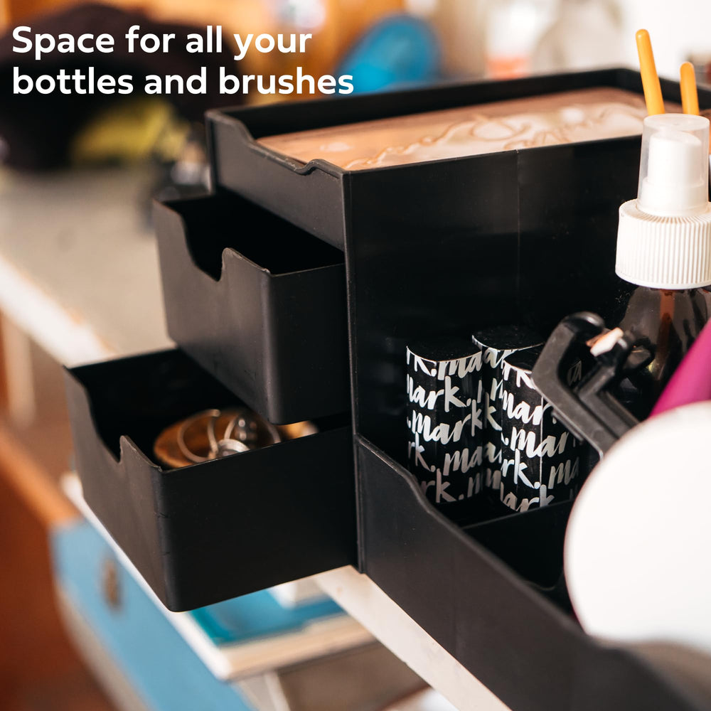 Uncluttered Designs deep drawers maximize storage for larger items like lotions and brushes