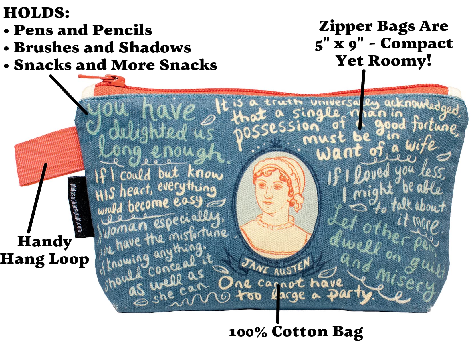 Jane Austen Bag blue canvas texture conveys classic style and durability.
