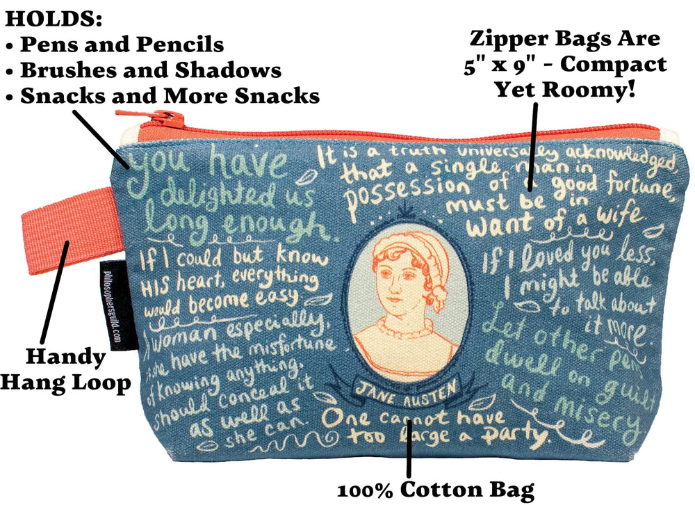 Jane Austen Bag blue canvas texture conveys classic style and durability.