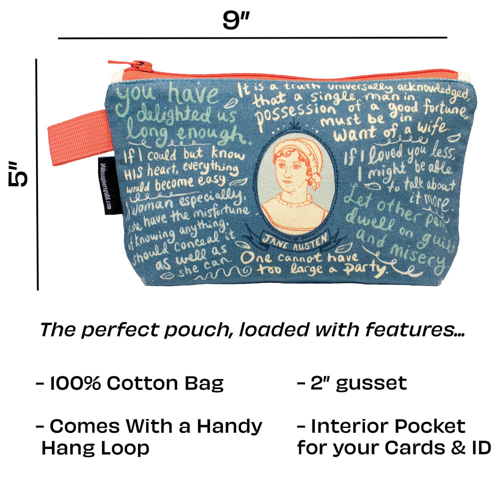 The Unemployed Philosophers Guild Jane Austen Bag hand-drawn portrait adds unique charm.