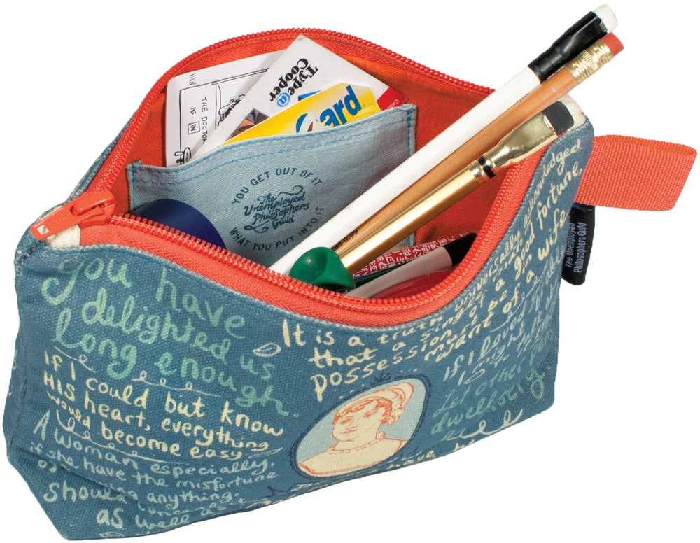 The Unemployed Philosophers Guild Jane Austen Bag zipper closure keeps items secure.