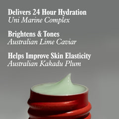 uni 24-hour hydrating body serum label highlights clean plant-based ingredients