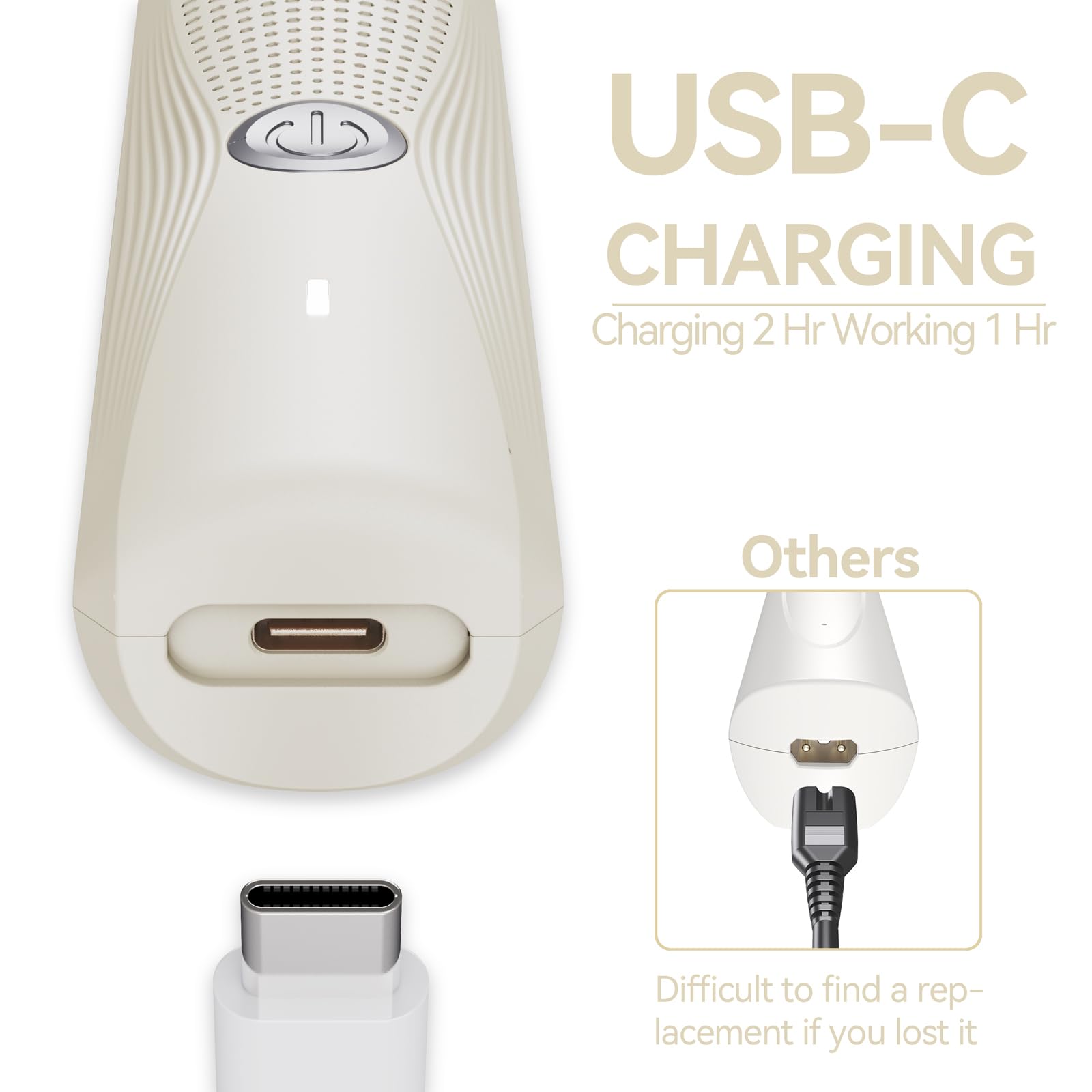Unibono USB-C fast charging cable enables quick power-ups for on-the-go grooming.
