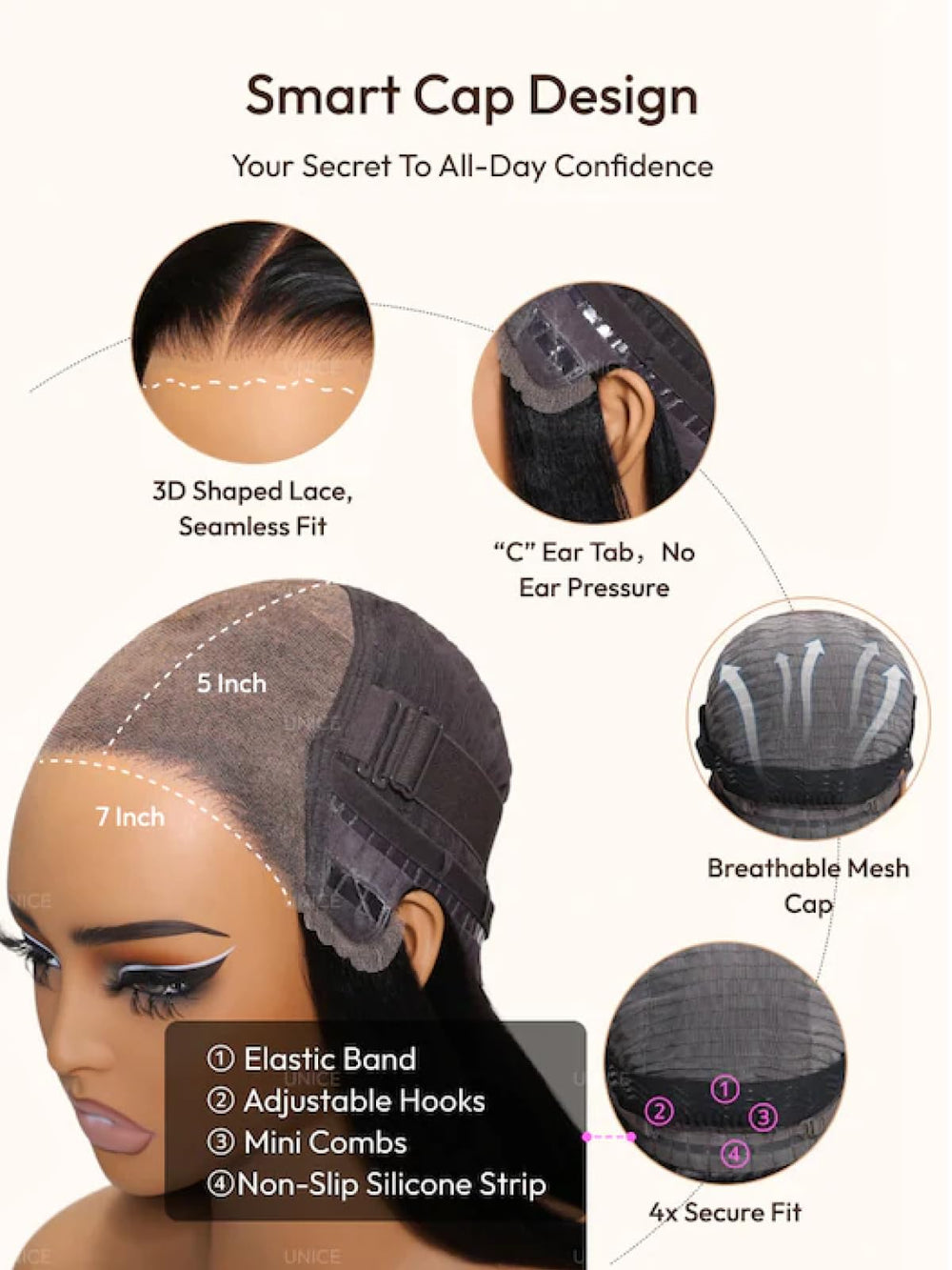 UNICE 150-density curly wig offering fuller volume and movement