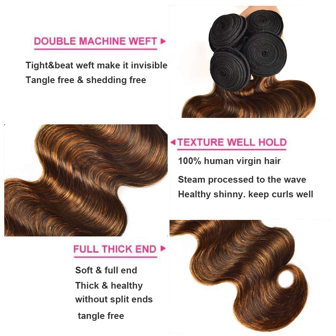 UNICE brown highlight body wave ombre blonde color for modern sun-kissed styling.