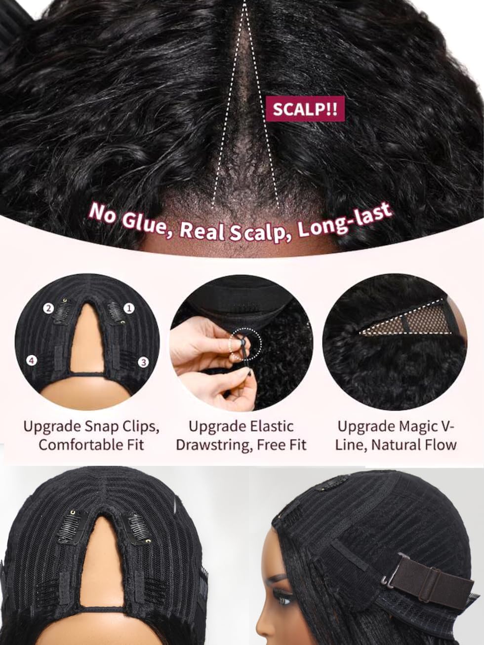 UNICE V Part Wigs human hair shine highlights lifelike texture and movement