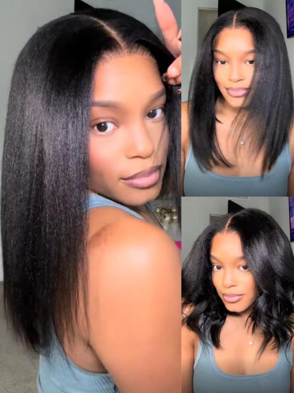 UNICE Yaki Straight Bob wig side view reveals smooth texture and versatile styling