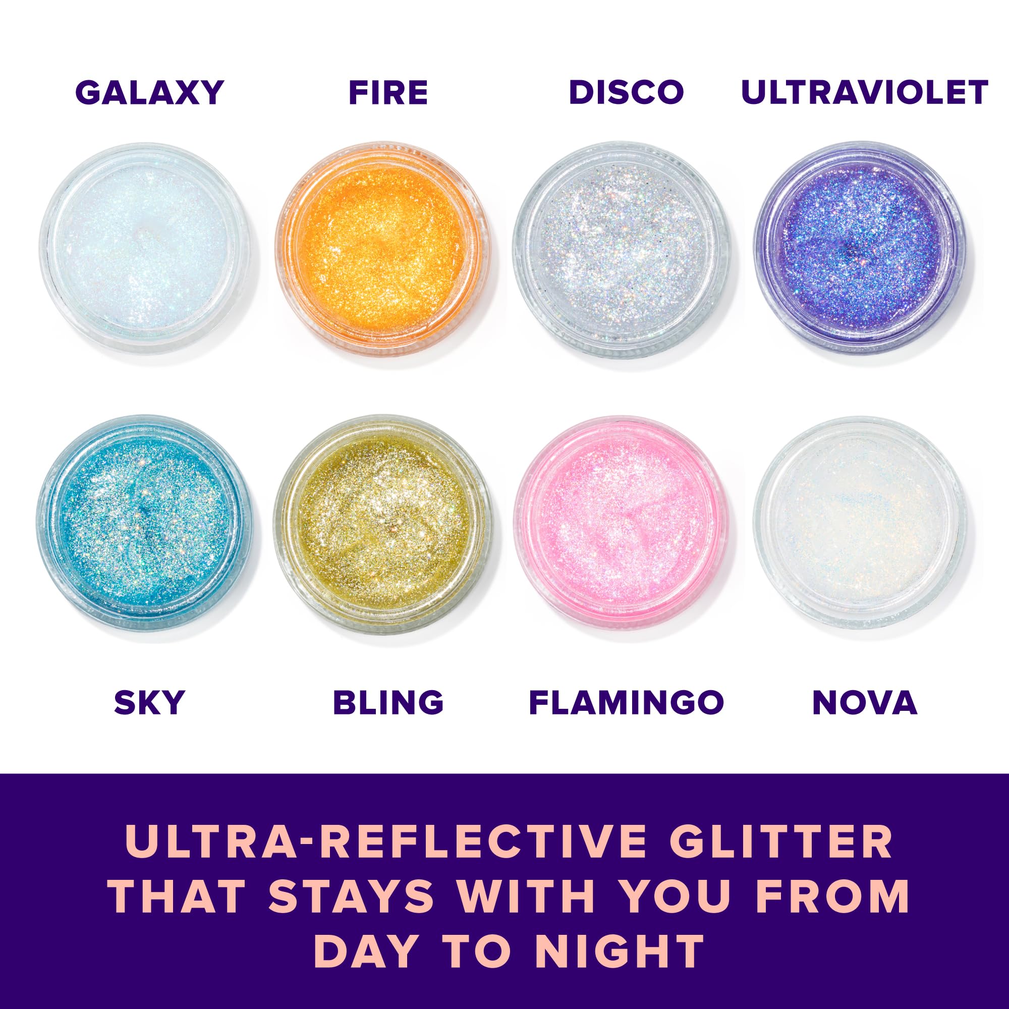 Unicorn Snot festival-look glitter showcases eye-catching shimmer.