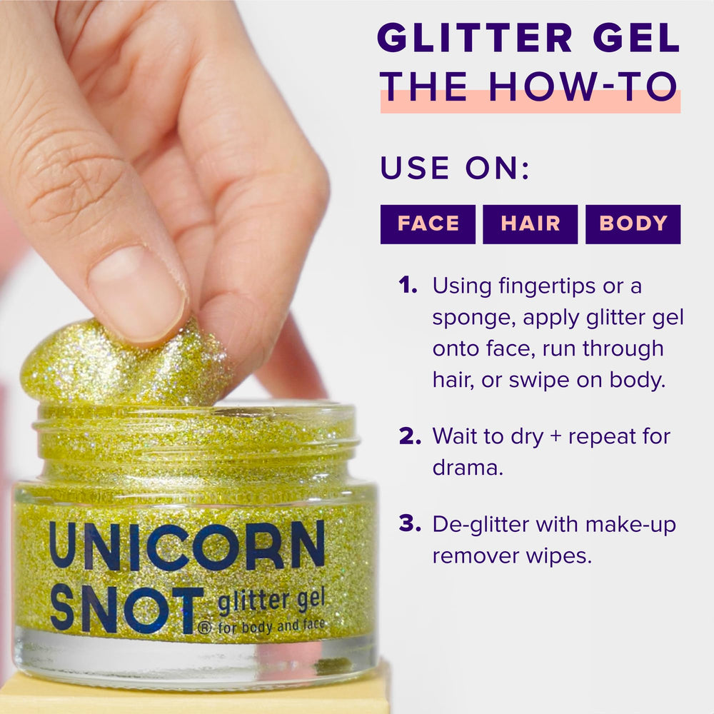 Unicorn Snot glitter brushed on cheek demonstrates highlighter-like glow.