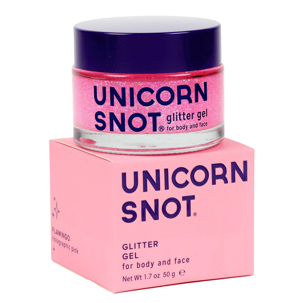 UNICORN SNOT glitter gel bottle showcasing pink holographic sparkle for bold festival looks.