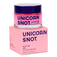 UNICORN SNOT glitter gel bottle showcasing pink holographic sparkle for bold festival looks.