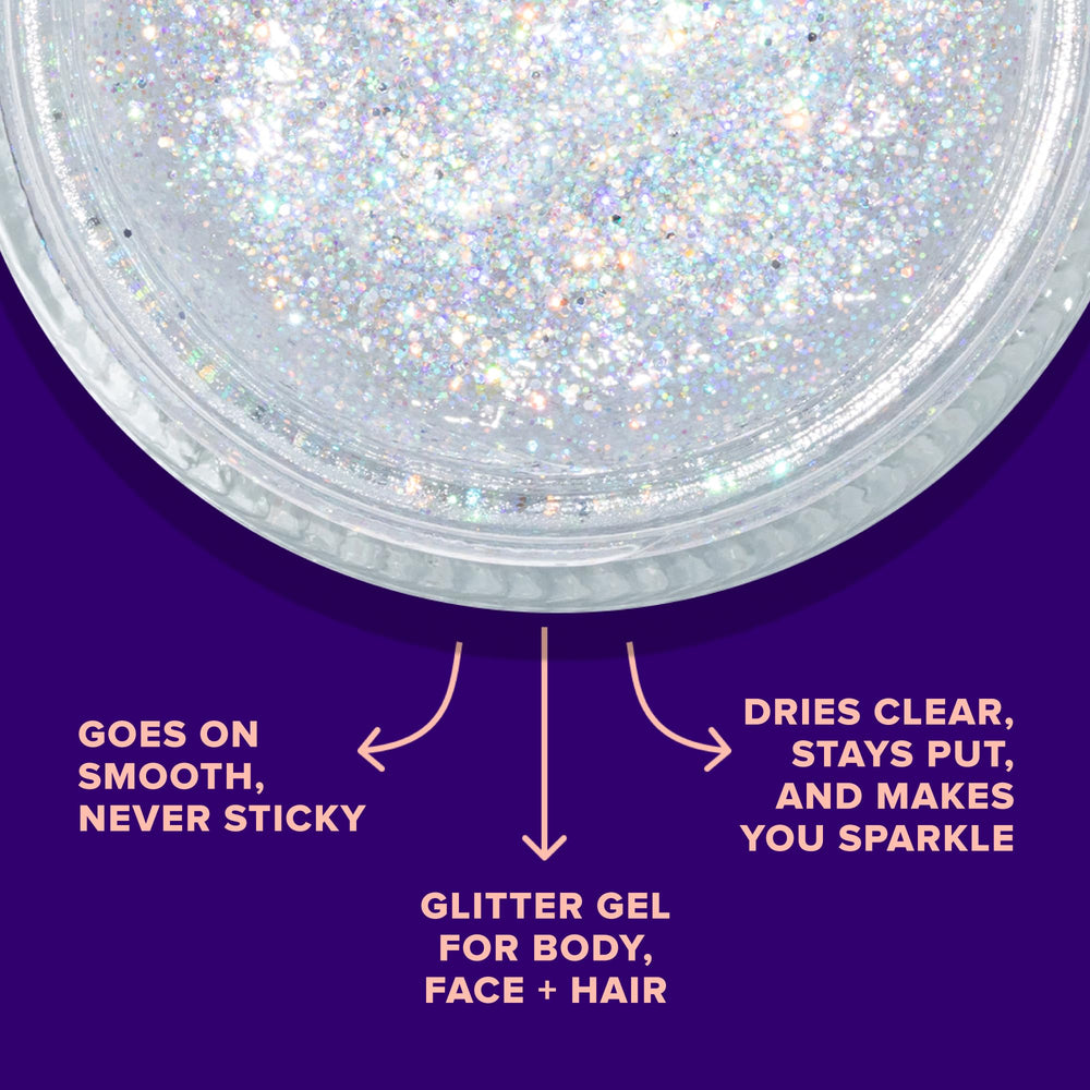 UNICORN SNOT glitter gel disco facial application on cheekbones for highlight