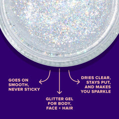 UNICORN SNOT glitter gel disco facial application on cheekbones for highlight
