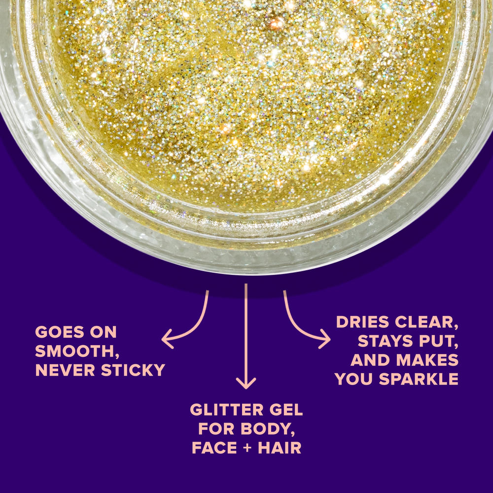 Unicorn Snot close-up holographic glitter on eyes shows dramatic, skin-safe shimmer.
