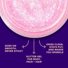 UNICORN SNOT holographic glitter closeup highlights multidimensional color and skin-safe formula.