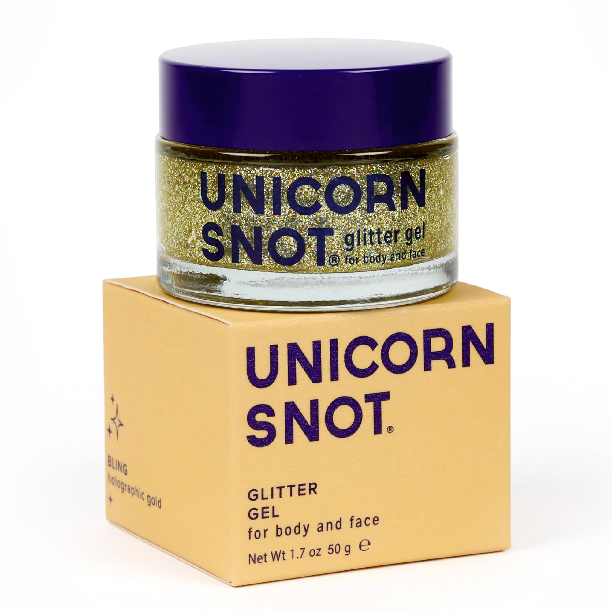 Unicorn Snot glitter gel bottle close-up shows cosmetic-grade sparkle for skin-safe glam.