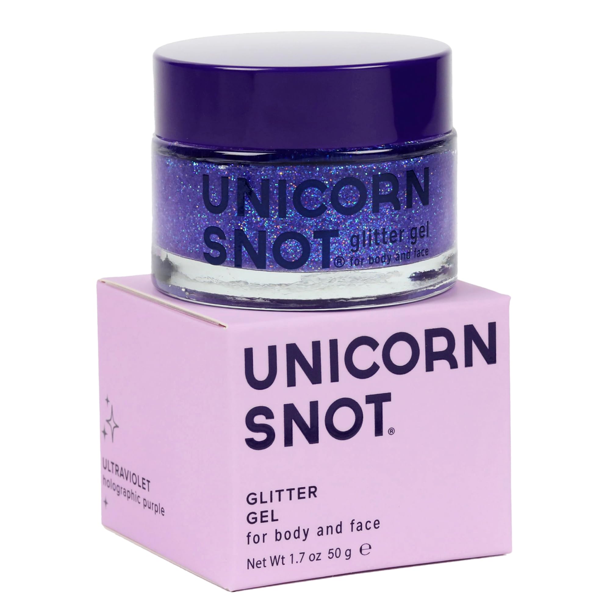 UNICORN SNOT holographic glitter gel bottle in purple UV shade for bold festival vibes.