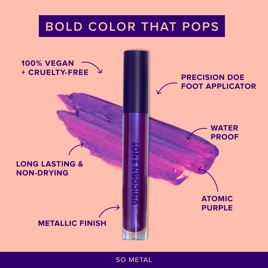 UNICORN SNOT Liquid Metal Lip Paint long-wear finish resists touch-ups during events.