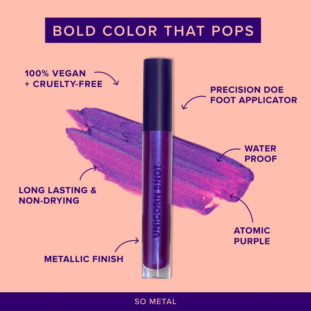 UNICORN SNOT Liquid Metal Lip Paint long-wear finish resists touch-ups during events.