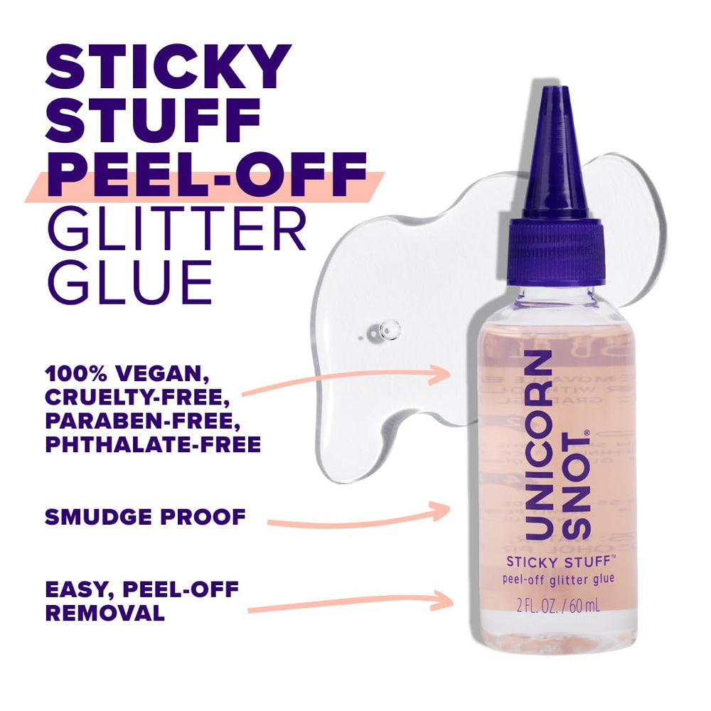 UNICORN SNOT Sticky Stuff allows precise glitter placement for creative looks.