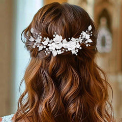 Unicra silver wedding headband with floral design boosts bridal charm