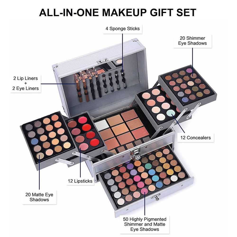 UNIFULL 132-color makeup kit travel case demonstrates portability for on-the-go routines